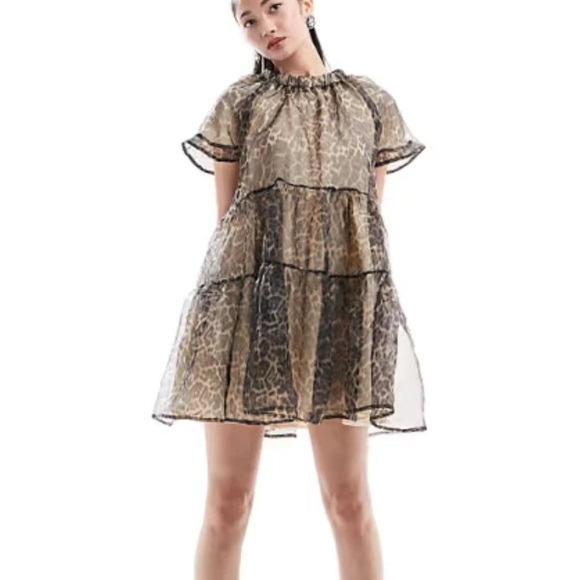 Sister Jane Jacquard Mini Chiffon Dress In Leopard Print Women's Size XS - Picture 1 of 6